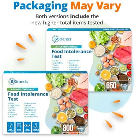 5Strands Food Intolerance Test, Accurate Hair Analysis, 800 Items Tested, at Home Food Sensitivity Test Kit for Adults & Kids, Gut Health Test