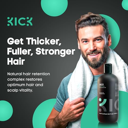 Kick Mens Shampoo - Peppermint & Tea Tree, Anti-Dandruff for Oily Hair | Oil Control & Scalp Soothing - Itchy Scalp Relief - Sulfate-Free