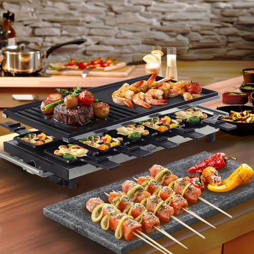 Artestia 1500W Large Size Raclette Cheese Grill | Adjustable Temperature Korean BBQ Grill, Cheese Raclette with Grill Stone for Parties Family
