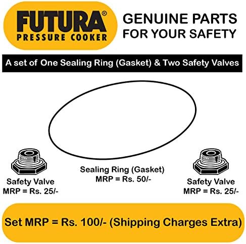 Hawkins Futura Rubber Gasket for 4L- 7L Tall Pressure Cooker and 2 Units of Futura Safety Valve (Black)