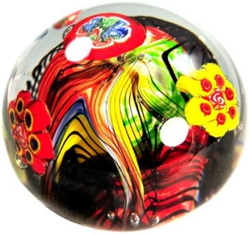 M Design Art Handcraft Flame Rainbow Ex Large Size Millefiori Art Glass Paperweight