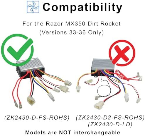 AlveyTech 24 Volt ZK2430-D-FS-ROHS Controller for The Razor MX350 Dirt Rocket Bike (Versions 33-36) - Replacement Motor Speed Control Module with 4-Wire Throttle Connector