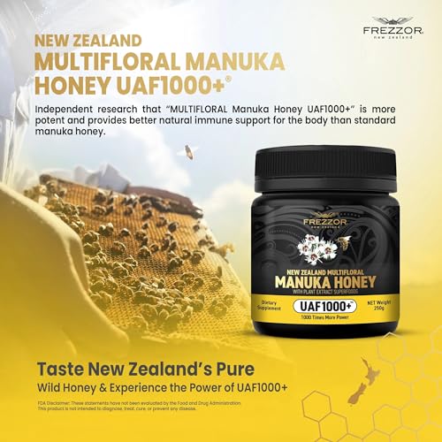 FREZZOR Premium New Zealand Raw Multifloral Manuka Honey with UAF1000+ Super Antioxidant, 230% More Bioactive, Best Support for Everyday Wellness