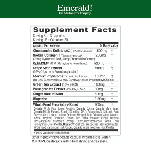 EMERALD LABS Joint Health - Biocell II Collagen, OptiMSM, Glucosamine, Meriva Turmeric Curcuminoids & More - Joint Health