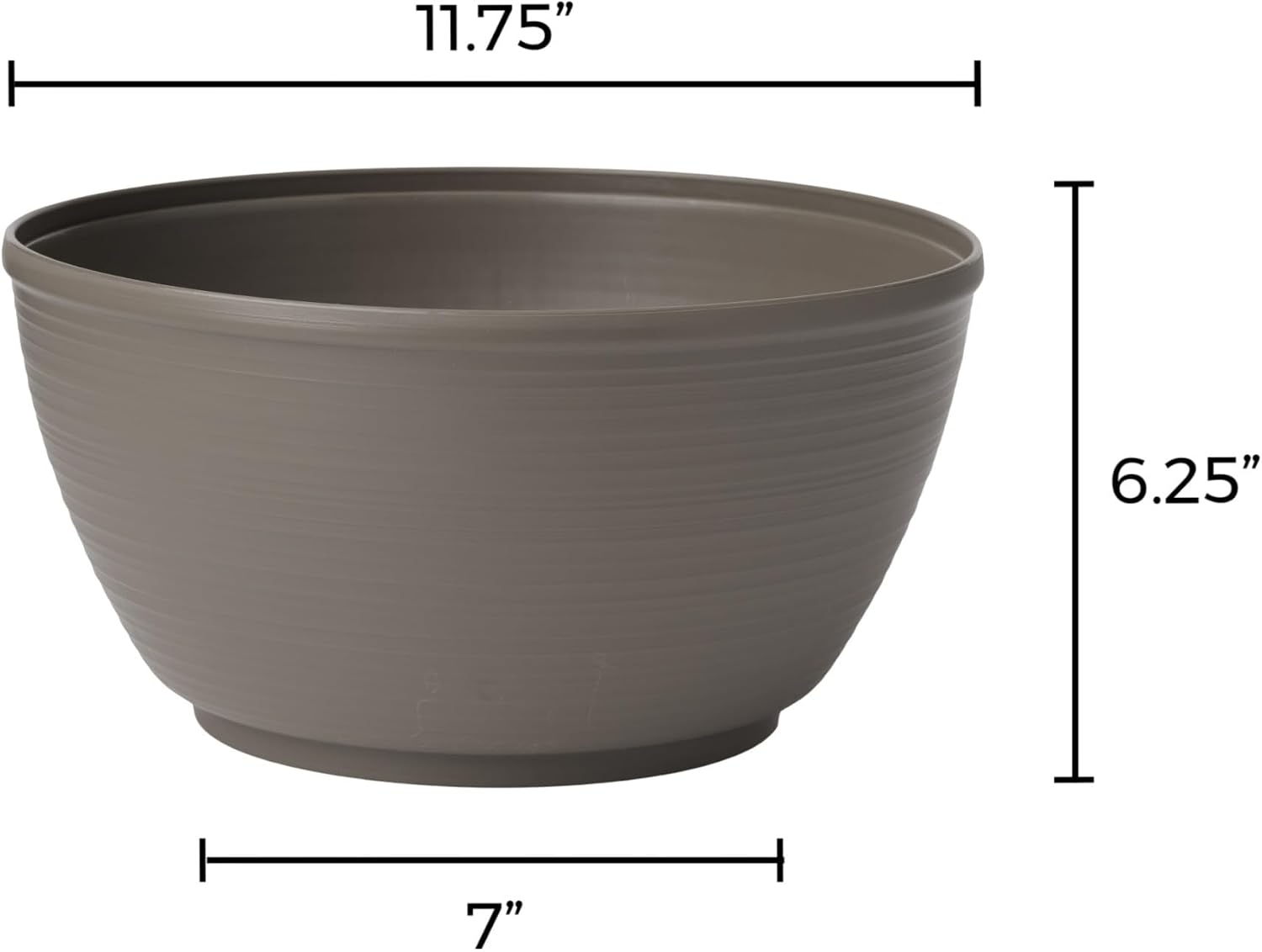 Bloem Willow 12" Plastic Plant Bowl, Deep Round Garden Pot, Peppercorn | Sealed plant bowl with knockout drainage, perfect for displaying herbs and succulents on indoor and outdoor surfaces.