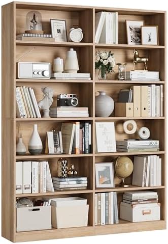 Bookshelf Tall Bookcase, 6-Tier Double Wide Bookshelves, White | Freestanding Display Storage Shelves, Tall and Large Book Shelves for Home Decor Bedroom, Living Room, Home Office, Library