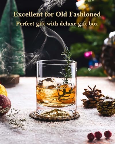 JBHO Hand Blown Crystal Double Old Fashioned Cocktail, Solid Whiskey Glasses, Rocks Glasses