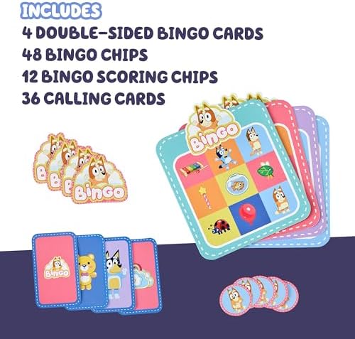 Moose Bingo’s Bingo Bluey Card Game, Kids Image Matching Card Game with 40 Cards, 48 Chips and 12 Scoring Chips