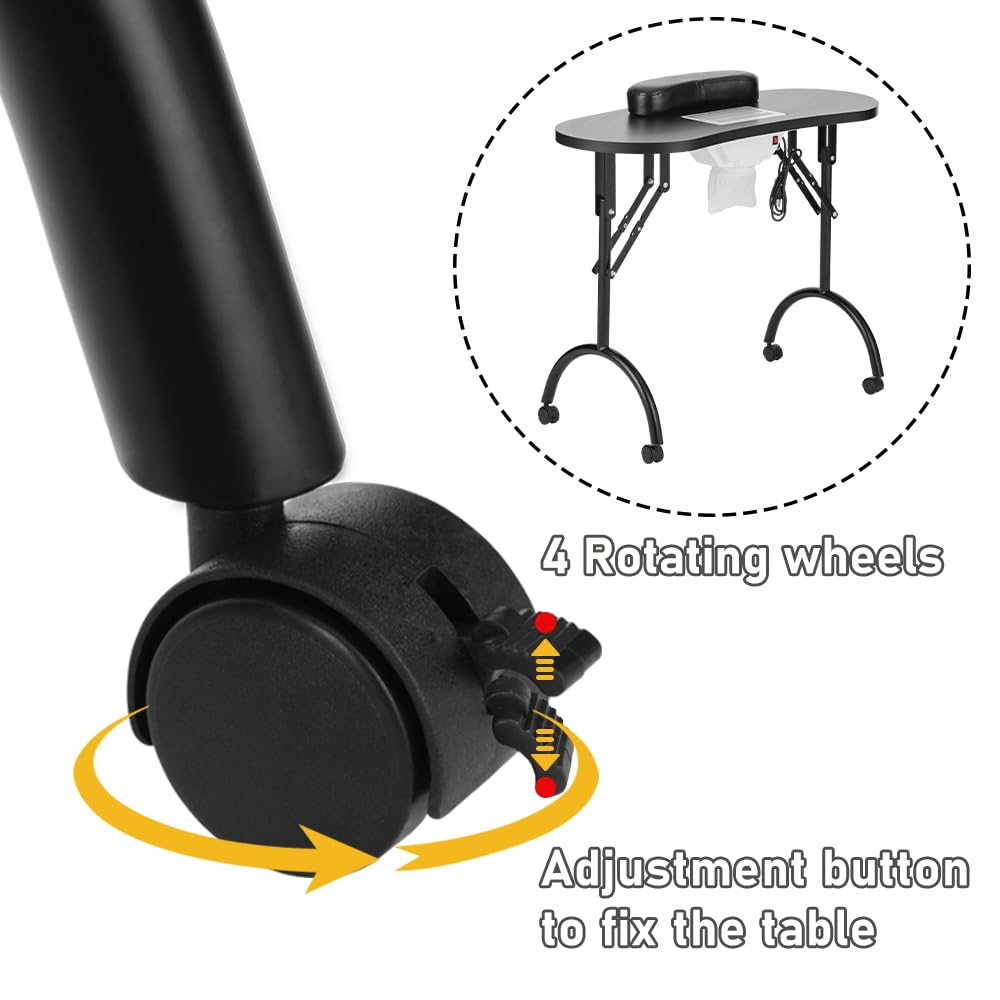 LEIBOU Professional Folding Portable Vented Beauty Manicure Table Nail Desk Salon Spa with Fan &Bag (35''x 16''x 28'') (Black)
