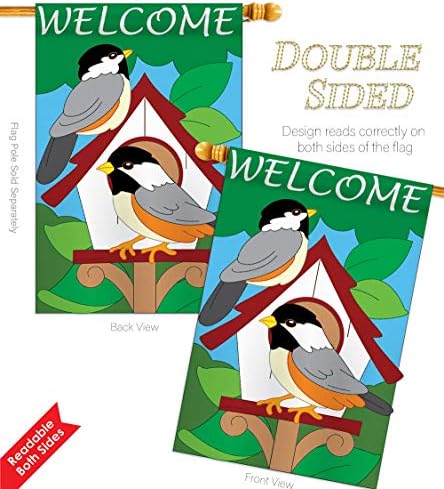 Two Group HS105030-P2-03 Bird House Garden Friends Birds Applique Decorative Vertical 28" x 44" Double Sided Flag Set Wood Dowel with String Hardware