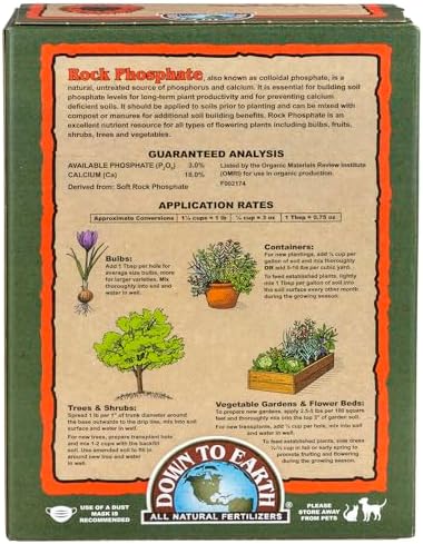Down To Earth All Natural Fertilizers Organic Rock Phosphate - 0-3-0, 5 lb | Calcium Phosphate, Plant Food for Flower Beds, Vegetable Gardens