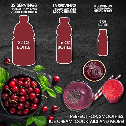 Cherry Bay Orchards Tart Cherry Concentrate - All Natural Juice to Promote Healthy Sleep, 16oz Bottle - Gluten Free, Natural Antioxidants, No Added Sugar or Preservatives