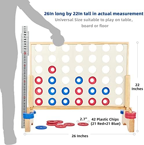Giant 4 in a Row Game, Wooden 2.8Ft Outdoor Yard Game for Family
