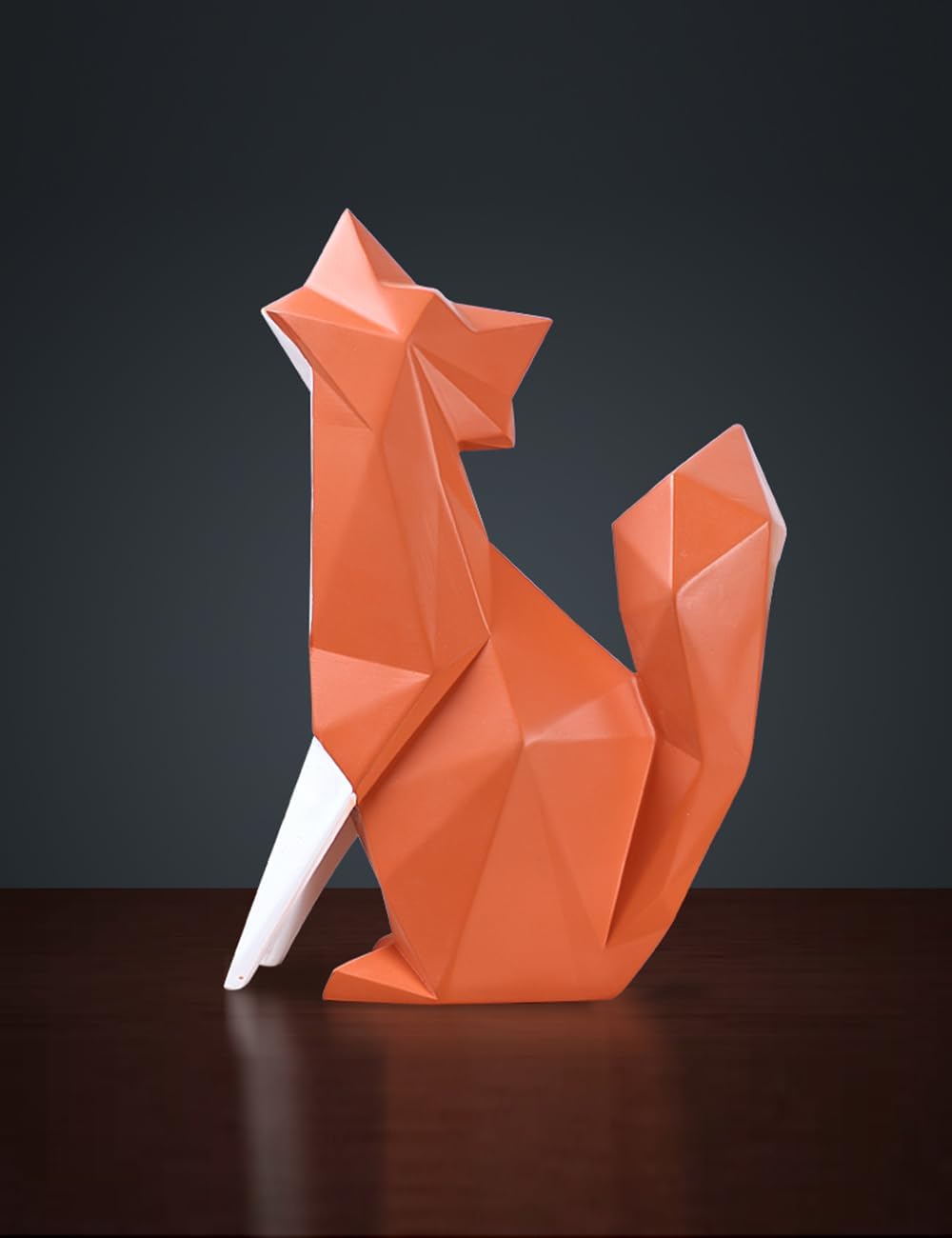 HAUCOZE Fox Statue Figurine Animal Sculpture Modern Home Decor 8.3 Inch | Orange Resin Geometric Art Birthday Holiday Gift Handmade Ornament for