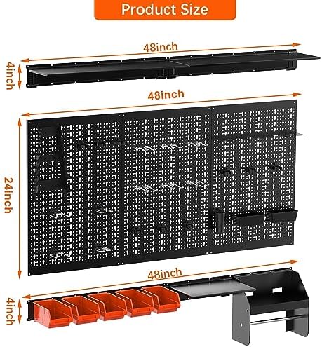 TORACK Pegboard Wall Organizer Kit 48x24 in, Garage Metal Tool Pegboard