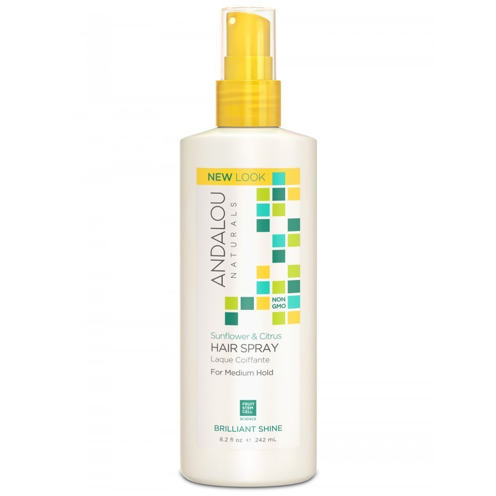 Andalou Naturals Sunflower & Citrus Brilliant Shine Hair Spray (8.2 fl oz) | Styling for Shine & Medium Hold, Aloe Vera for Frizz Control, Natural & Cruelty Free