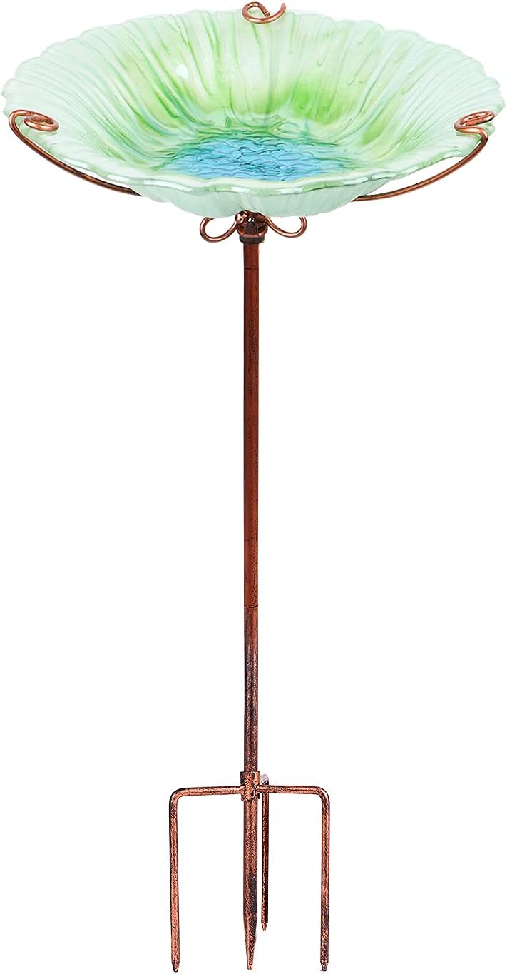 MUMTOP Glass Bird Bath for Outside, Blue Bird Feeder Birdbaths for Oudoors