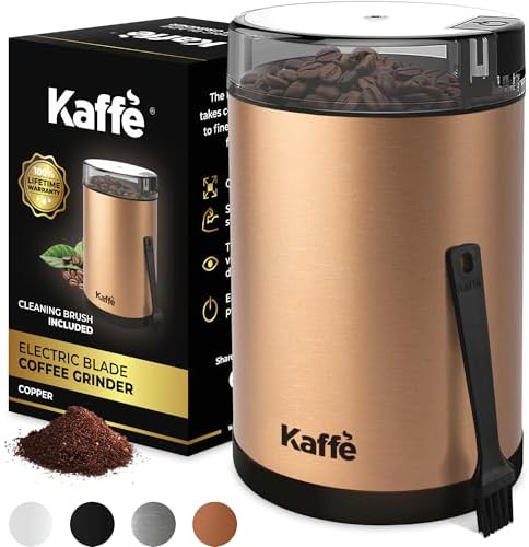 Kaffe One-Touch Coffee Grinder Electric w/Cleaning Brush (3 oz) - Coffee Grinders for Home Use - Up to 12 Cups of Coffee per Grind - Easy On/Off Coffee Bean Grinder - Black