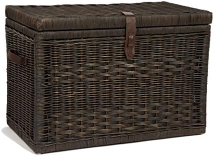 The Basket Lady Wicker Storage Trunk, M, Walnut Brown - fully assembled | Outside: 24" L x 13" W x 18" H | Inside: 22"L x 11"W x 15"H - Fabric lined. Handcrafted by artisans from natural rattan
