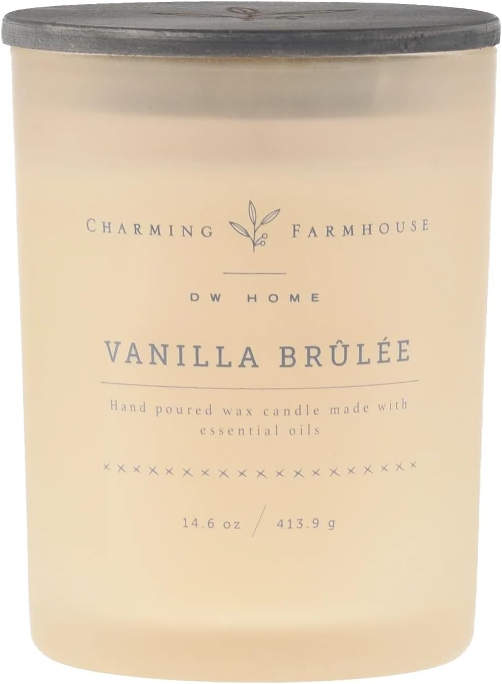 Charming Farmhouse by DW Home Vanilla Brûlée Scented Candle, 8 oz Wooden Wick Candle, Vanilla Bean, Toffee & Toasted Marshmallow Fragrance, Up to 40H Burn Time