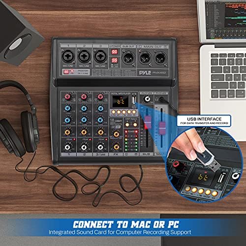 Pyle Professional DJ Audio Mixer - 3-Channel Controller with 16 Preset DSP Effects - USB Interface - 3 Mic/Line Inputs - +48V Phantom Power