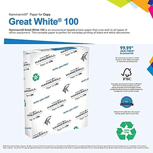 Hammermill Printer Paper, Great White 50% Recycled Paper, 8.5 x 11 - 1 Ream (500 Sheets) - 92 Bright, Made in the USA
