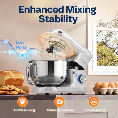 VIVOHOME Stand Mixer, 6-Quart Tilt-Head Kitchen Mixer with Bowl, Gray