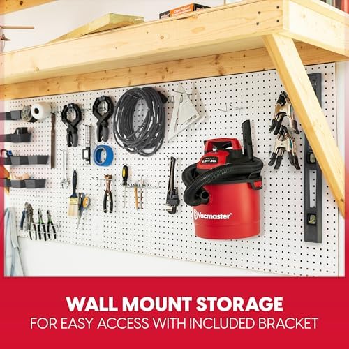 Vacmaster VOM205P 1101 2.5-Gal 2 Peak HP Wall Mount Wet/Dry Vacuum Red