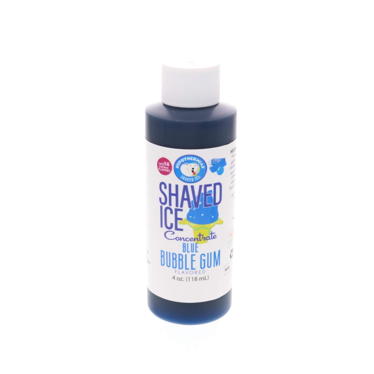 Hypothermias Shaved Ice and Snow Cone Syrup Unsweetened Flavor Concentrate - 4 Fl. Oz - Makes 1 Gallon of Ready to Use Syrup - Blue Bubble Gum