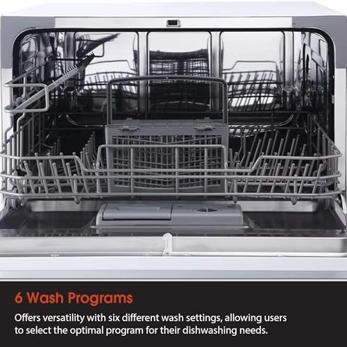 Magic Chef Compact Countertop Dishwasher, Portable Mini Dish Washing Machine for Kitchen Counter, 6 Plate Washer Capacity