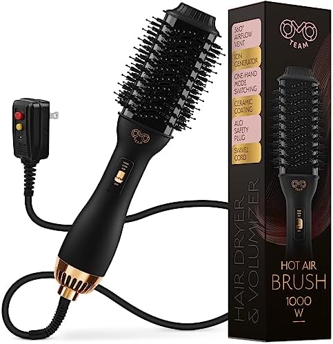 Professional Blowout Hair Dryer Brush, Black Gold Dryer and Volumizer, Hot Air Brush for Women, 75MM Oval Shape (Black Gold)