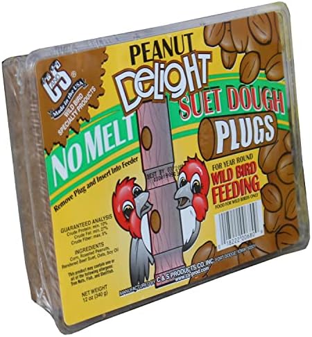 C&S Peanut Delight No Melt Suet Dough Plugs, Suet Plugs for Wild Birds, 12 Oz, 4 Count