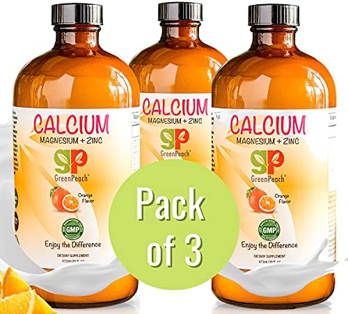 GreenPeach Organic Liquid Calcium for Kids - Magnesium, Zinc, Calcium Citrate & Vitamin D3 Calming Syrup & Liquid Calcium Supplement, NO Sugar NO Artificial Flavors, Vegetarian Halal Kosher