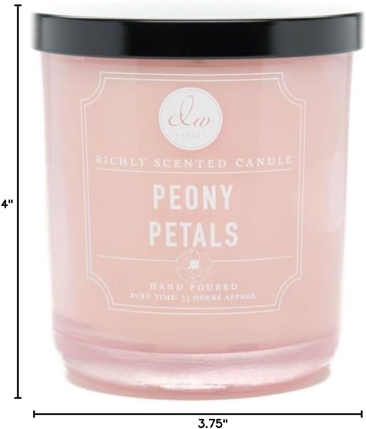 DW Home Peony Petals Scented Candle for Home, 9 oz, 8.8 oz Candle Jar, Up to 33H Burn Time, Luxury Scented Candle for Relaxation, Gifting, Home Décor