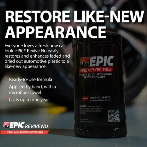 Malco Epic Revive Nu Plastic Trim & Cladding Restorer - Restores Faded and Dried Out Plastic/Vinyl and Rubber Back to Black or Gray Finish / 16 Oz