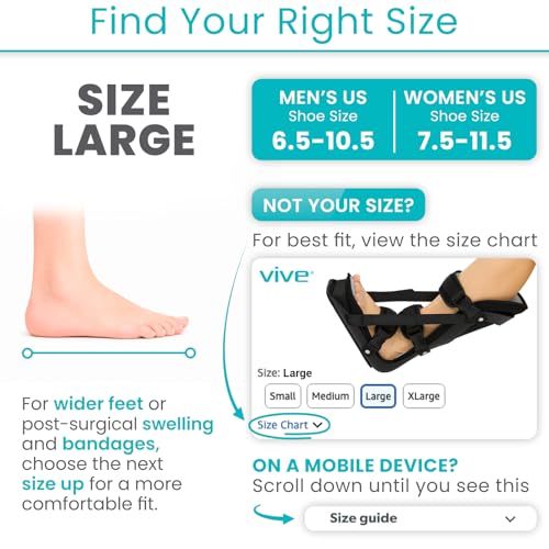 Vive Plantar Fasciitis Night Splint for Men & Women - Stabilizer Brace | Relieves Inflammation - Foot Support Boot Features Adjustable Hook and Loop Straps for Achilles Pain Relief