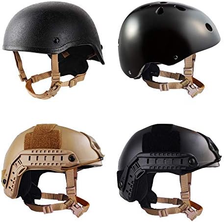 Helmet Chin Strap 4 Points for Tactical Fast/MICH/IBH Kevlar Bump Helmets Helmet Scrim, X-Nape Suspension System with Bolts and Screws Tan