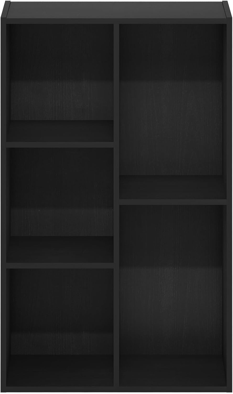 Furinno LUDER Book Shelf, 5-Cube Bookshelf, Easy Assembly Bookcase with Open Shelves, 9.4 x 19.7 x 31.5, for Living Room, Bedroom, Home Office, Darkwood