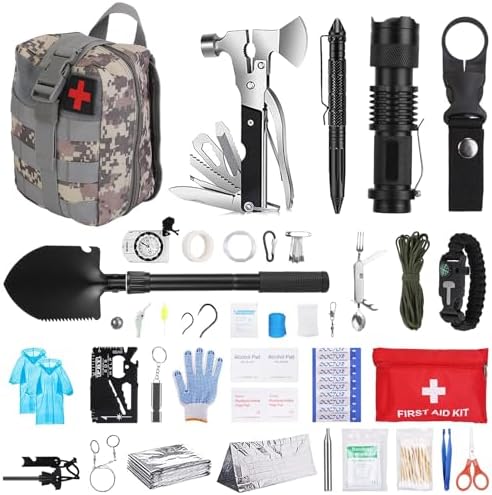 125 Pcs Survival Kit with First Aid Supplies, Tactical Emergency Gear for Outdoor Adventures, Hiking, Camping, Hunting, Fishing