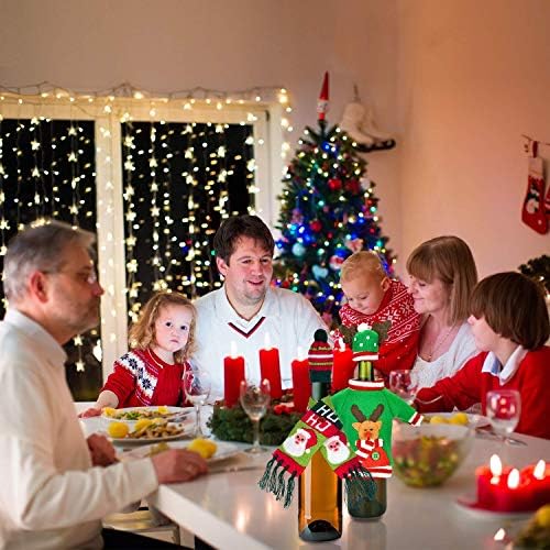 BALANSOHO 12 Pcs Christmas Ugly Sweater Wine Bottle Covers for Wine Bottles Cute Scarves Hats Cover Party Decor Table Decorations