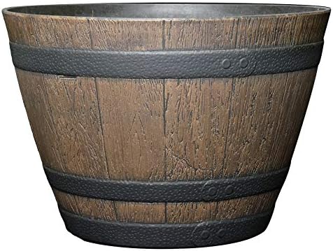 Outdoor Whiskey Resin Flower Pot Barrel Planter, Walnut Brown, 15"