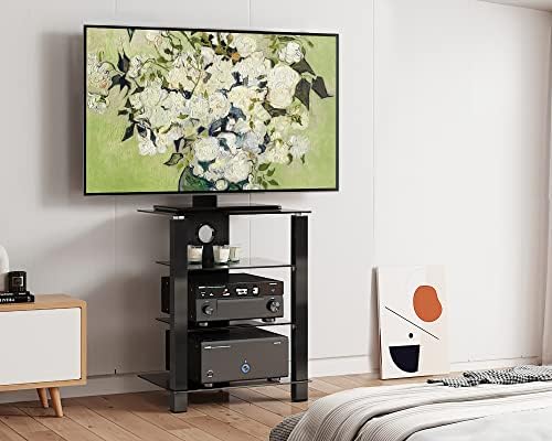 FITUEYES 4-Tier AV Media Cabinet Stand with Multiple Height Options, Black