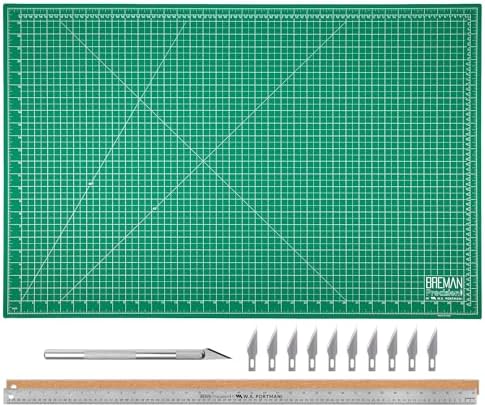 WA Portman Self-Healing Cutting Mat, Crafting Knife, 36'' Metal Ruler Set | This set includes 24x36 Inch Sewing Cutting Mat, 10pc #11 Blades, Exacto Knife Set, & 36 Inch Cork Backed Metal Ruler Set
