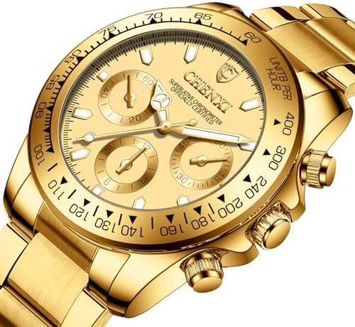 DREAMING Q&P Fq-005 Classic Style Gold Stainless Steel Mens Wrist Watches with Crystals for Man
