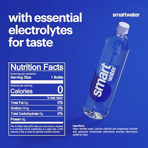 smartwater Vapor Distilled Water Bottles, 16.9 fl oz, 6 Pack | Purified water with antioxidant selenium, and electrolytes like potassium