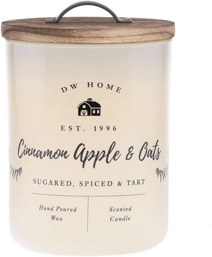 DW Home Charming Farmhouse Collection Cinnamon Apple & Oats Scented 1 Wick Candle Topped with Rustic Wooden Lid