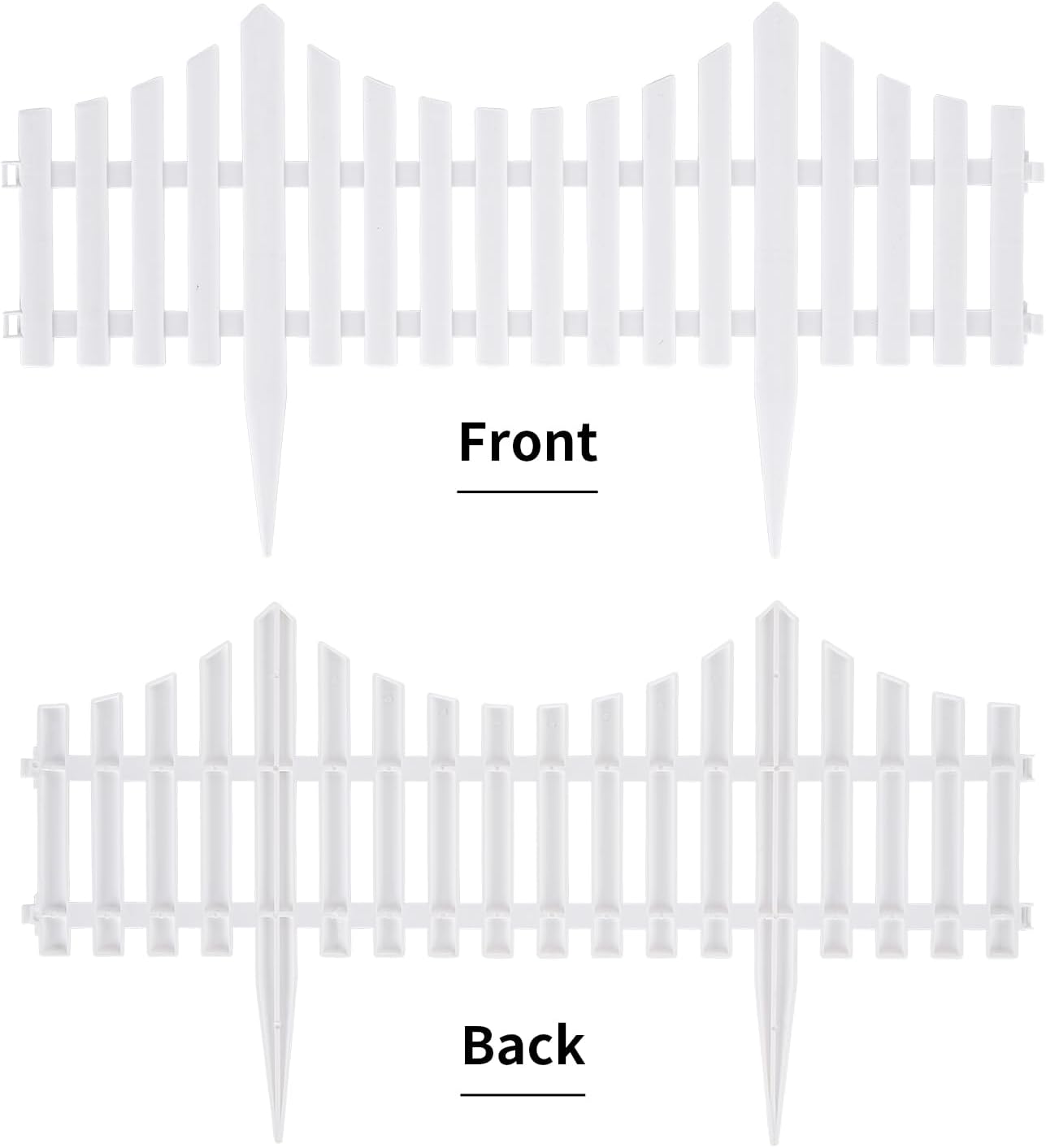 Sungmor Lightweight & Flexible Plastic White Edging Garden Picket Fence, Pack of 4 (One Piece L:24in, W:0.3in, H:13in) Above Ground Height 9.5in