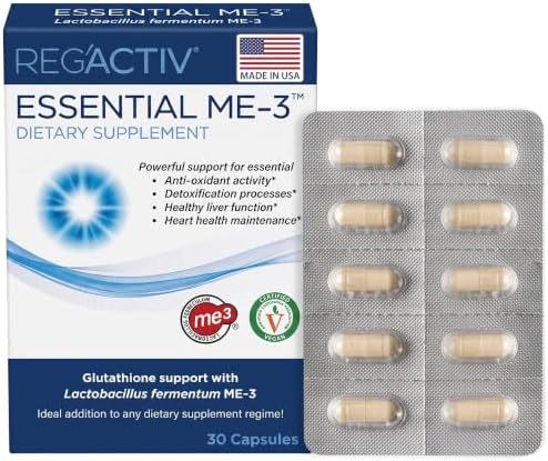 Reg'Activ Essential ME-3 Glutathione Supplement, Probiotic, 30 Vegan Caps