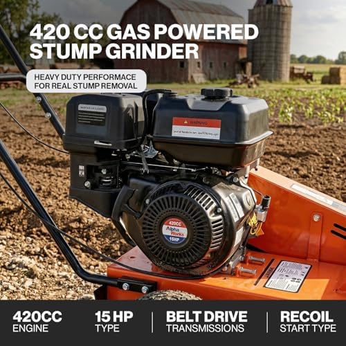 Superhandy 15HP Gas Powered Stump Grinder, 420cc 4-Stroke Engine, 8 Tungsten Carbide Teeth