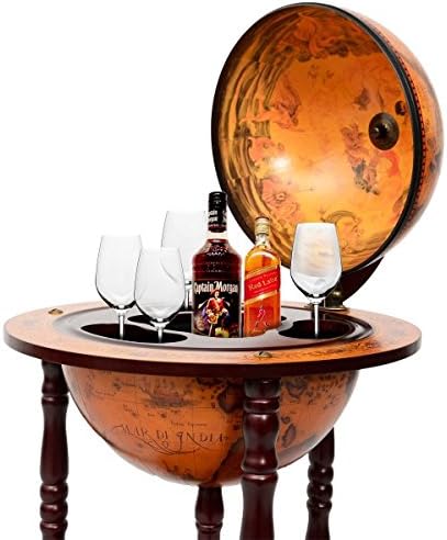 LUARANE 17” Wooden Wine Bar Stand Cart, Movable 16th Century Italian Replica Liquor Bottle Shelf Cabinet w/ Bottom Shelf & Wheels